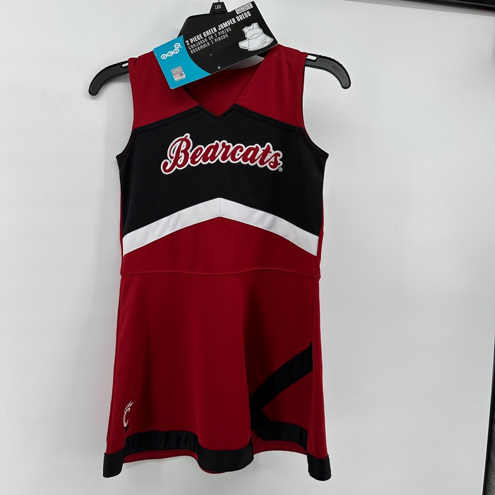 Gen2 Cincinnati Bearcats Kids Cheer Jumper Dress 2pc Set Red Black Size 6X NEW